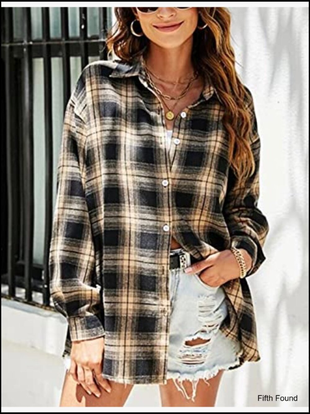 Oversized Plaid Flannel Button Down Shirt Women - Picture 3 of 7